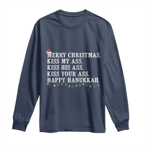 Funny Merry Christmas Kiss My His Your Ass Happy Hanukkah Long Sleeve Shirt TS11 Navy Print Your Wear