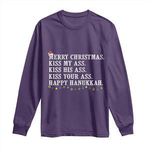 Funny Merry Christmas Kiss My His Your Ass Happy Hanukkah Long Sleeve Shirt TS11 Purple Print Your Wear