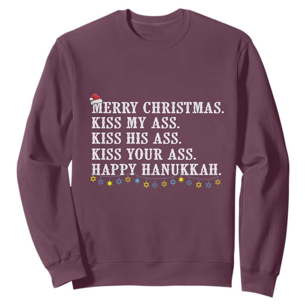 Funny Merry Christmas Kiss My His Your Ass Happy Hanukkah Sweatshirt TS11 Maroon Print Your Wear