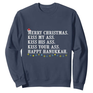 Funny Merry Christmas Kiss My His Your Ass Happy Hanukkah Sweatshirt TS11 Navy Print Your Wear