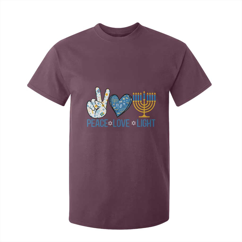 Hanukkah T Shirt For Kid Peace Love Light Chanukah Jewish David Star TS11 Maroon Print Your Wear