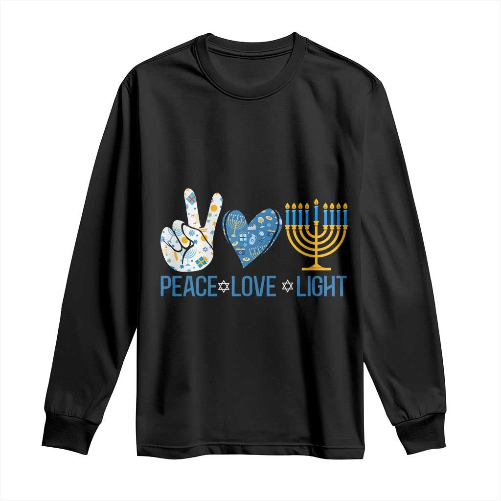 Hanukkah Long Sleeve Shirt Peace Love Light Chanukah Jewish David Star TS11 Black Print Your Wear