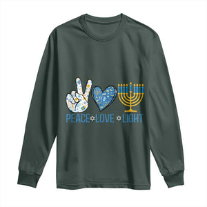 Hanukkah Long Sleeve Shirt Peace Love Light Chanukah Jewish David Star TS11 Dark Forest Green Print Your Wear