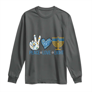 Hanukkah Long Sleeve Shirt Peace Love Light Chanukah Jewish David Star TS11 Dark Heather Print Your Wear