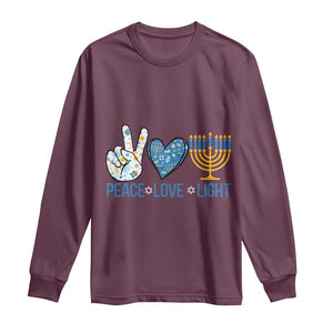 Hanukkah Long Sleeve Shirt Peace Love Light Chanukah Jewish David Star TS11 Maroon Print Your Wear