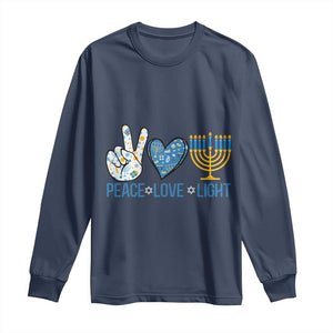 Hanukkah Long Sleeve Shirt Peace Love Light Chanukah Jewish David Star TS11 Navy Print Your Wear