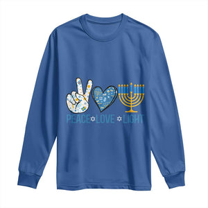 Hanukkah Long Sleeve Shirt Peace Love Light Chanukah Jewish David Star TS11 Royal Blue Print Your Wear