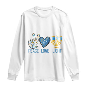 Hanukkah Long Sleeve Shirt Peace Love Light Chanukah Jewish David Star TS11 White Print Your Wear