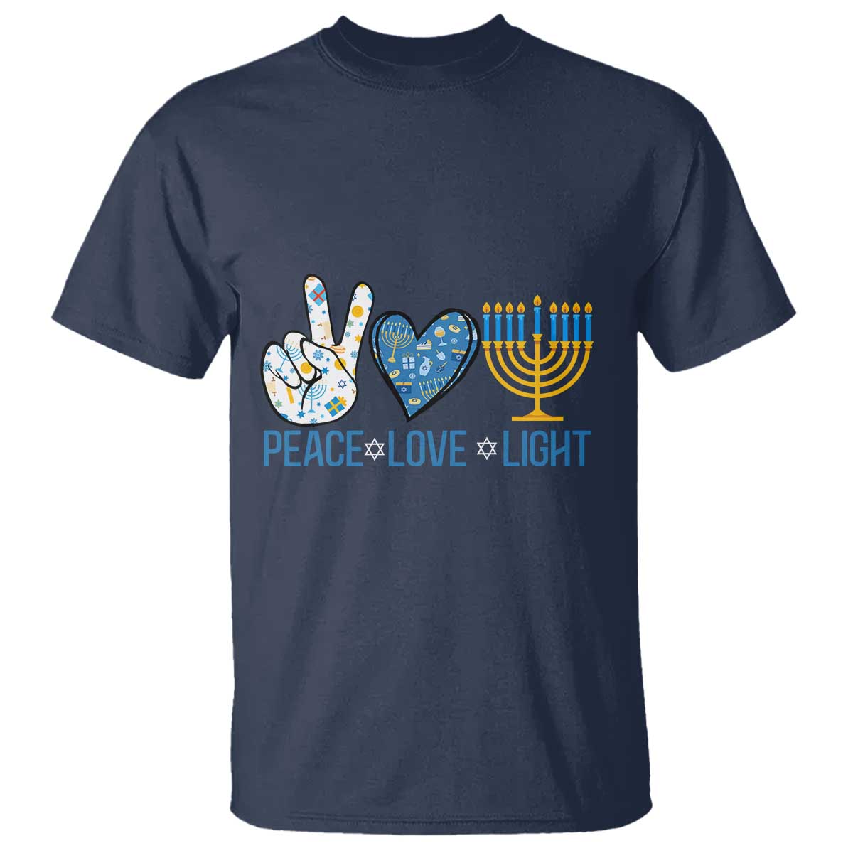 Hanukkah T Shirt Peace Love Light Chanukah Jewish David Star TS11 Navy Print Your Wear