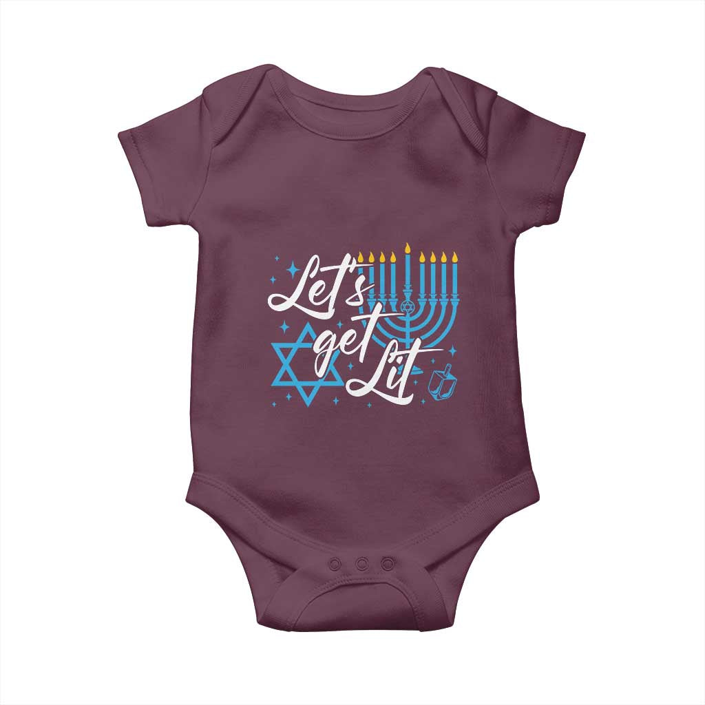 Funny Hanukkah Baby Onesie Let's Get Lit Menorah David Star TS11 Maroon Print Your Wear