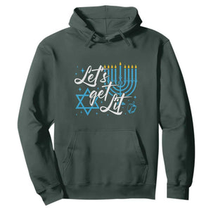 Funny Hanukkah Hoodie Let's Get Lit Menorah David Star TS11 Dark Forest Green Print Your Wear