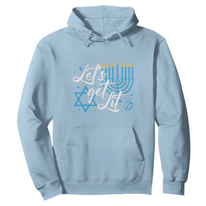 Funny Hanukkah Hoodie Let's Get Lit Menorah David Star TS11 Light Blue Print Your Wear