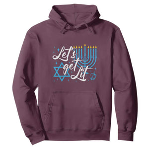 Funny Hanukkah Hoodie Let's Get Lit Menorah David Star TS11 Maroon Print Your Wear