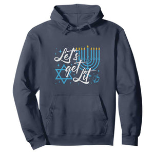 Funny Hanukkah Hoodie Let's Get Lit Menorah David Star TS11 Navy Print Your Wear