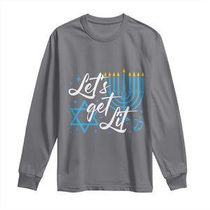 Funny Hanukkah Long Sleeve Shirt Let's Get Lit Menorah David Star TS11 Charcoal Print Your Wear