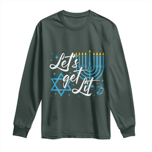 Funny Hanukkah Long Sleeve Shirt Let's Get Lit Menorah David Star TS11 Dark Forest Green Print Your Wear