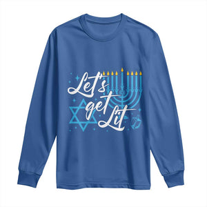 Funny Hanukkah Long Sleeve Shirt Let's Get Lit Menorah David Star TS11 Royal Blue Print Your Wear