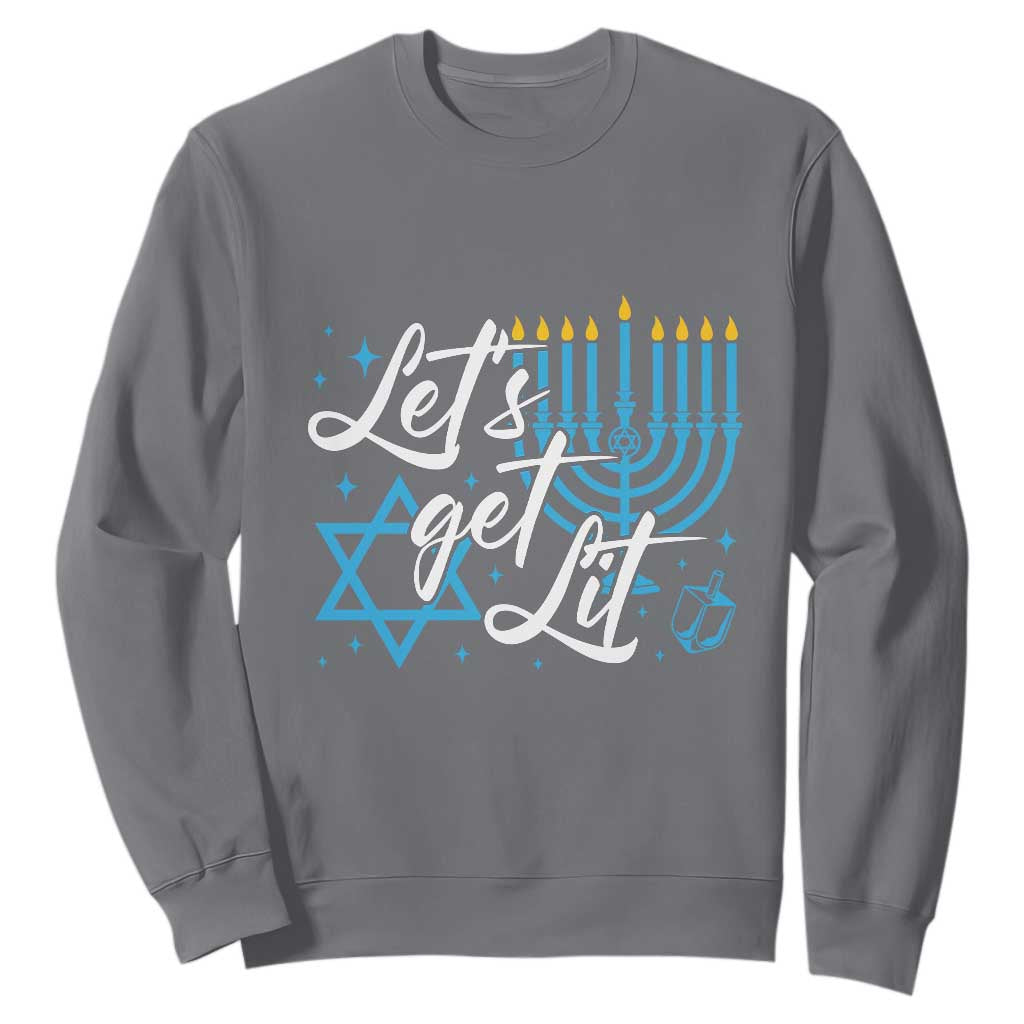 Funny Hanukkah Sweatshirt Let's Get Lit Menorah David Star TS11 Charcoal Print Your Wear
