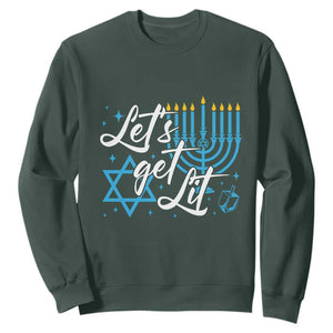 Funny Hanukkah Sweatshirt Let's Get Lit Menorah David Star TS11 Dark Forest Green Print Your Wear