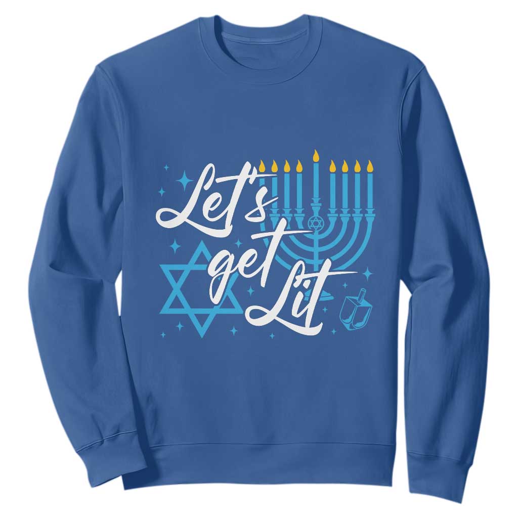 Funny Hanukkah Sweatshirt Let's Get Lit Menorah David Star TS11 Royal Blue Print Your Wear