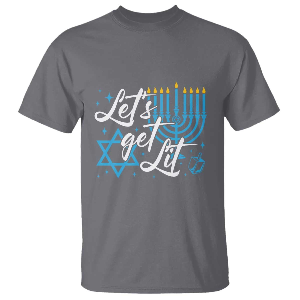 Funny Hanukkah T Shirt Let's Get Lit Menorah David Star TS11 Charcoal Print Your Wear