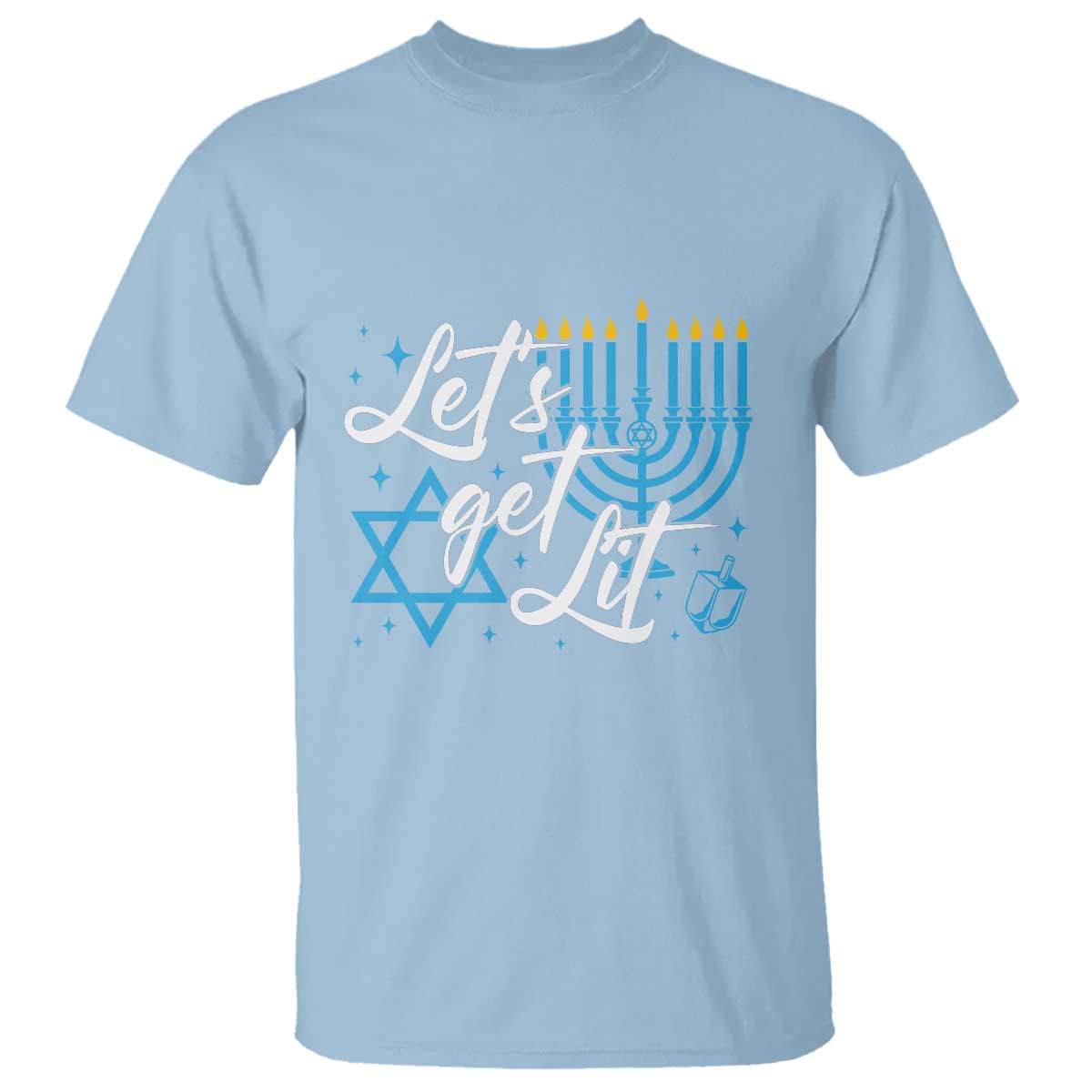 Funny Hanukkah T Shirt Let's Get Lit Menorah David Star TS11 Light Blue Print Your Wear