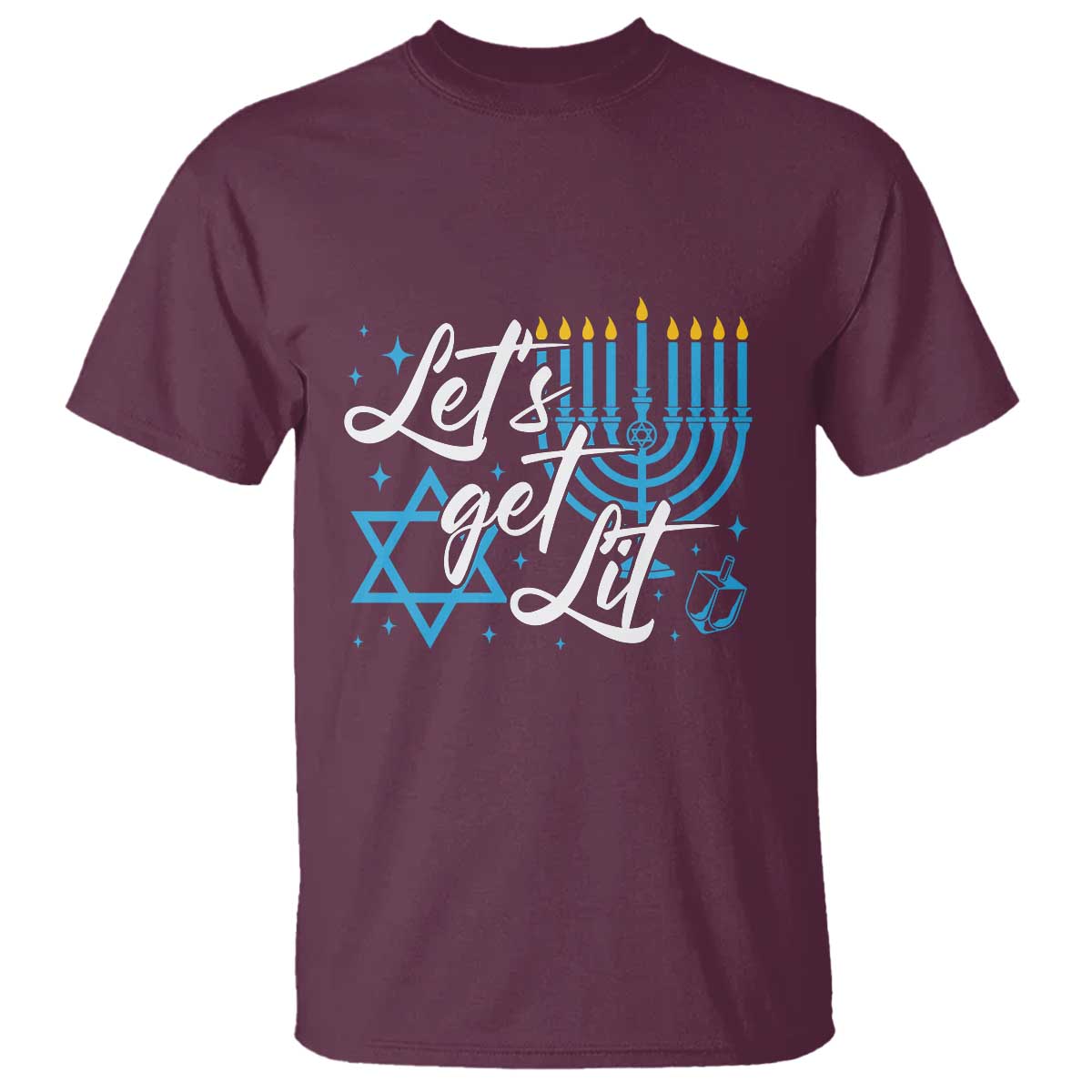 Funny Hanukkah T Shirt Let's Get Lit Menorah David Star TS11 Maroon Print Your Wear