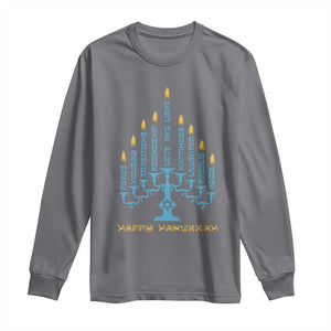 Happy Hanukkah Menorah Chanukah Jewish Holiday Long Sleeve Shirt TS11 Charcoal Print Your Wear