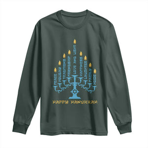 Happy Hanukkah Menorah Chanukah Jewish Holiday Long Sleeve Shirt TS11 Dark Forest Green Print Your Wear