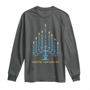 Happy Hanukkah Menorah Chanukah Jewish Holiday Long Sleeve Shirt TS11 Dark Heather Print Your Wear