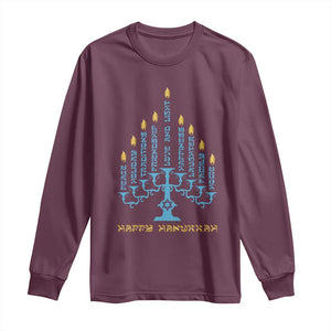 Happy Hanukkah Menorah Chanukah Jewish Holiday Long Sleeve Shirt TS11 Maroon Print Your Wear