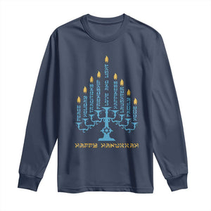 Happy Hanukkah Menorah Chanukah Jewish Holiday Long Sleeve Shirt TS11 Navy Print Your Wear