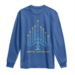 Happy Hanukkah Menorah Chanukah Jewish Holiday Long Sleeve Shirt TS11 Royal Blue Print Your Wear