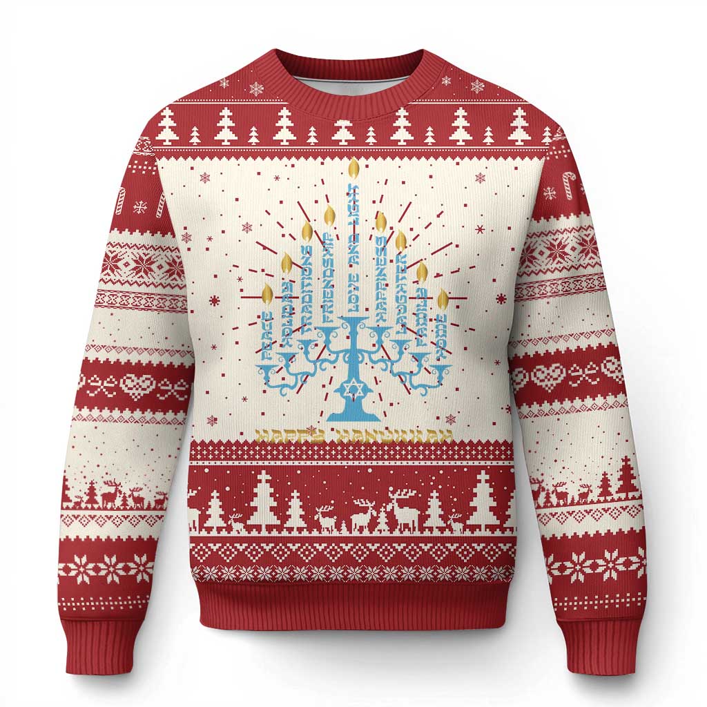 Happy Hanukkah Menorah Chanukah Jewish Holiday Ugly Christmas Sweater TS11 Red Print Your Wear