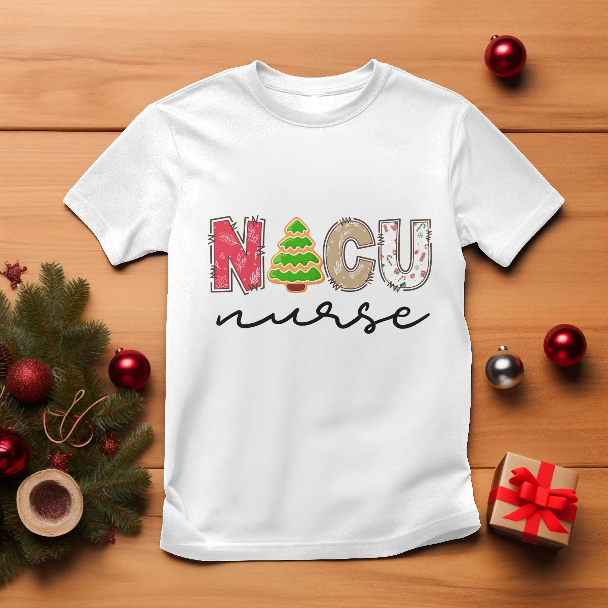 Funny NICU Labor Delivery Nurse Christmas Christmas Tree T Shirt TS11 White Print Your Wear