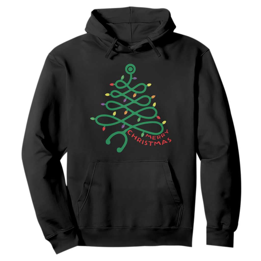 Funny Merry Christmas Nurse Hoodie Stethoscope Xmas Tree TS11 Black Print Your Wear