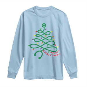 Funny Merry Christmas Nurse Long Sleeve Shirt Stethoscope Xmas Tree TS11 Light Blue Print Your Wear