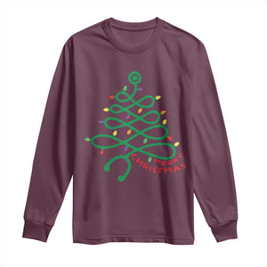 Funny Merry Christmas Nurse Long Sleeve Shirt Stethoscope Xmas Tree TS11 Maroon Print Your Wear