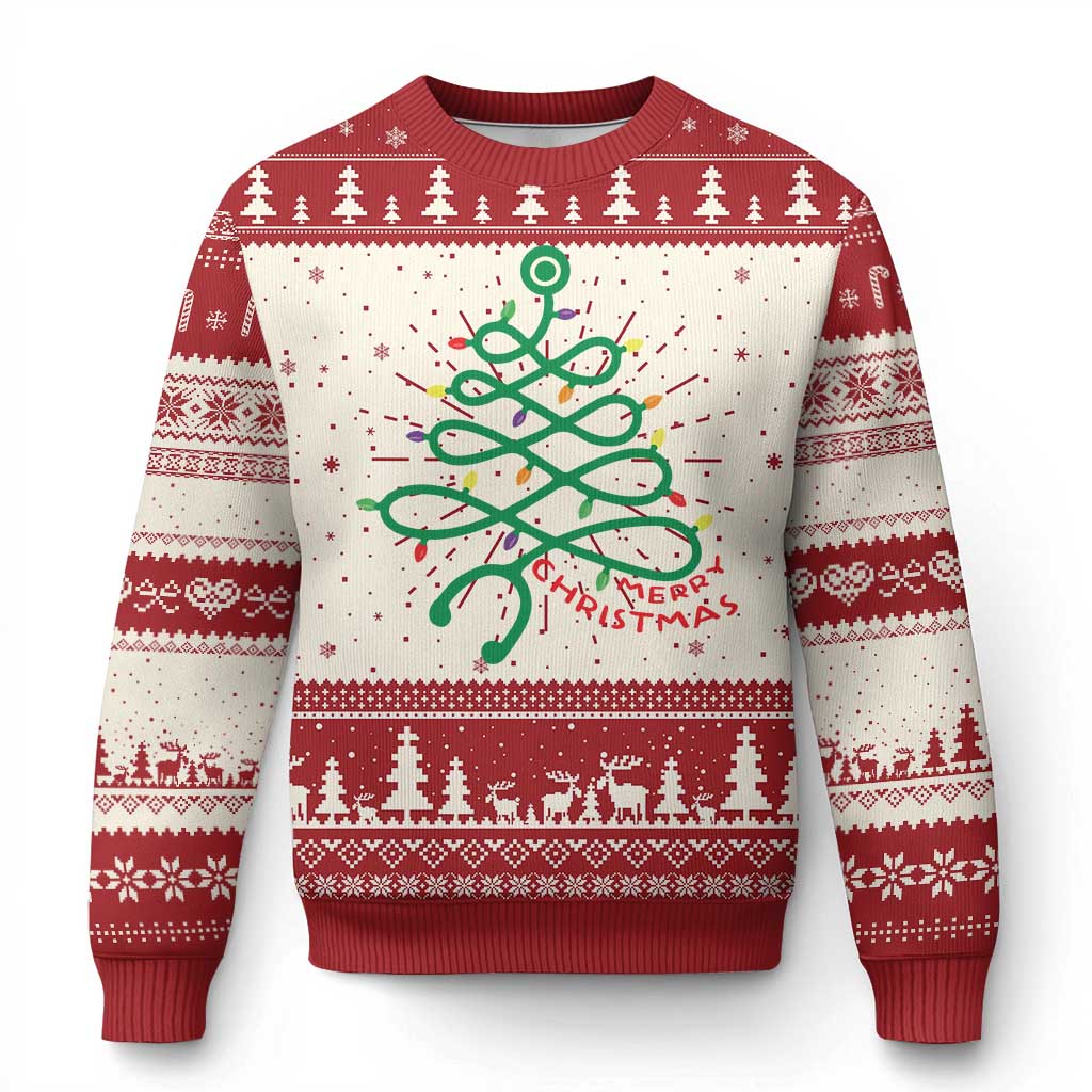 Funny Merry Christmas Nurse Ugly Christmas Sweater Stethoscope Xmas Tree TS11 Red Print Your Wear