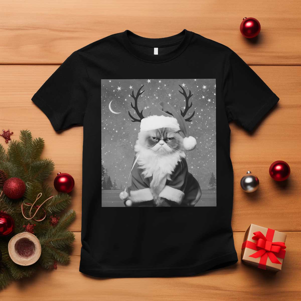 Funny Christmas Santa Grumpy Cat T Shirt TS11 Black Print Your Wear