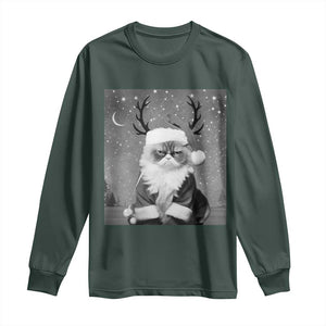 Funny Christmas Santa Grumpy Cat Long Sleeve Shirt TS11 Dark Forest Green Print Your Wear