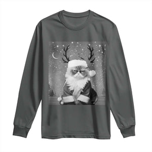 Funny Christmas Santa Grumpy Cat Long Sleeve Shirt TS11 Dark Heather Print Your Wear