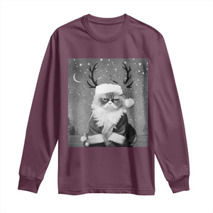 Funny Christmas Santa Grumpy Cat Long Sleeve Shirt TS11 Maroon Print Your Wear