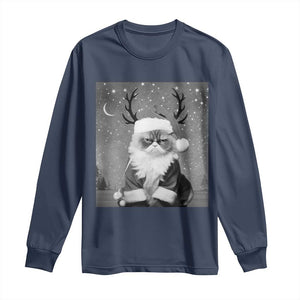 Funny Christmas Santa Grumpy Cat Long Sleeve Shirt TS11 Navy Print Your Wear