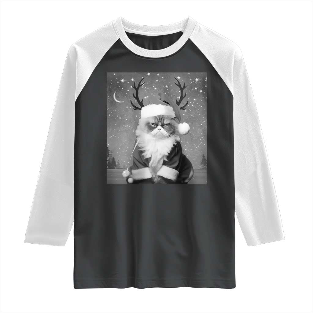 Funny Christmas Santa Grumpy Cat Raglan Shirt TS11 Black White Print Your Wear