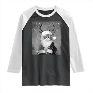 Funny Christmas Santa Grumpy Cat Raglan Shirt TS11 Black White Print Your Wear