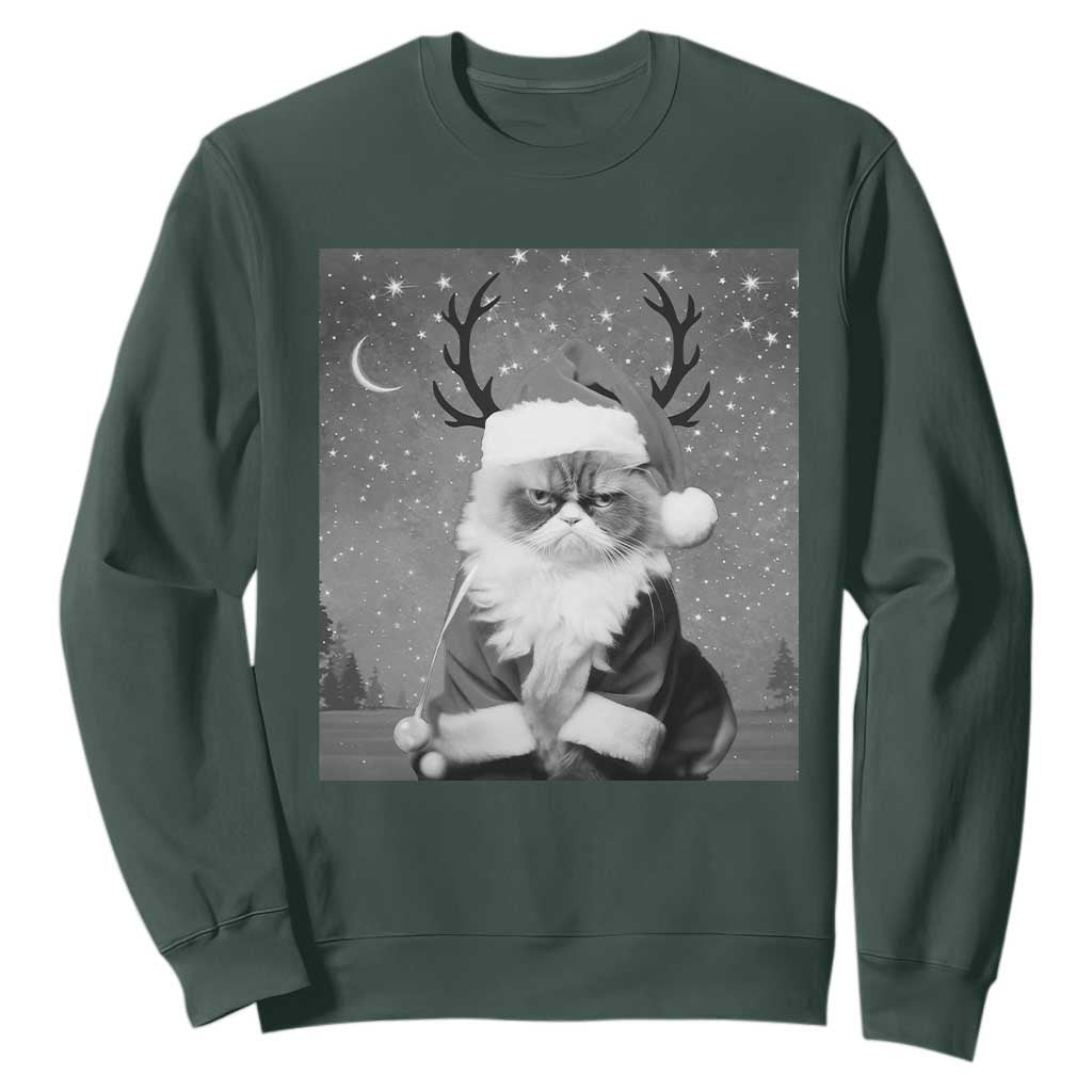 Funny Christmas Santa Grumpy Cat Sweatshirt TS11 Dark Forest Green Print Your Wear