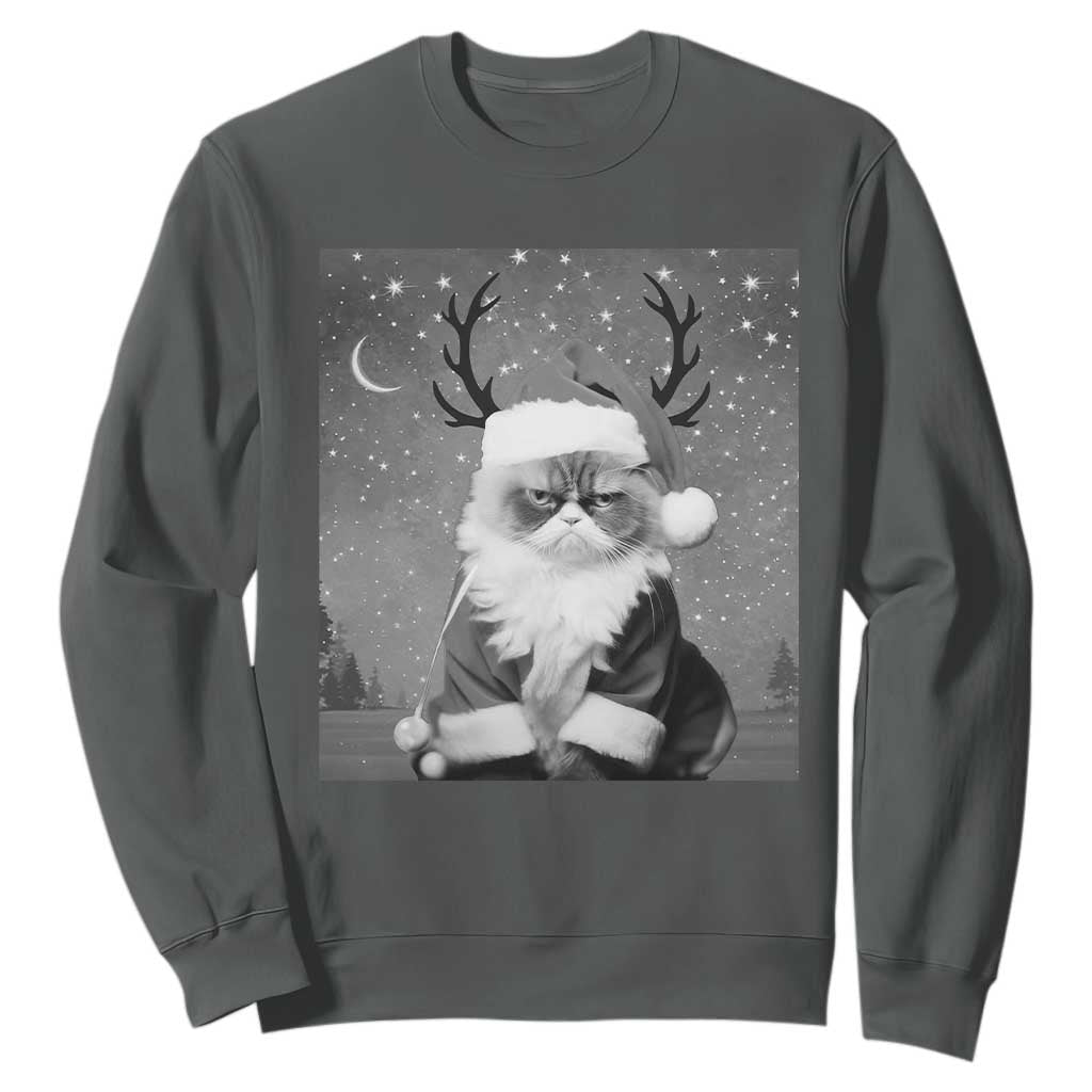Funny Christmas Santa Grumpy Cat Sweatshirt TS11 Dark Heather Print Your Wear