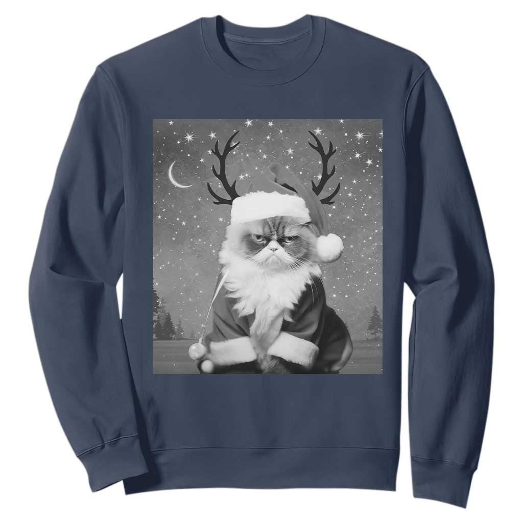 Funny Christmas Santa Grumpy Cat Sweatshirt TS11 Navy Print Your Wear