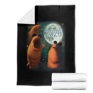 Funny Marcus The Worm New Year Throw Blanket Happy New Year 2026 Moon NYE Party TS11 Black Print Your Wear